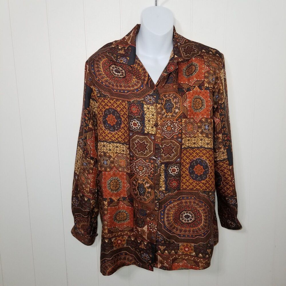 Vintage Tess Women's Silk Shirt Size Small Paisley Retro Color Block